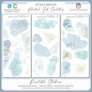 Alkohol Tinte Swatches zum Ausdrucken - Ocean Breeze | Sommer Journal Aufkleber | Dekorative Planer Aufkleber | Sil Schnittdateien | Cricut PNG | PDF-Datei