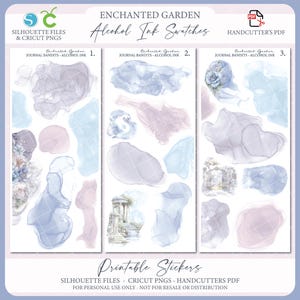 Alkohol Tinte Swatches zum Ausdrucken - Verzauberter Garten | Journal Aufkleber | Dekorative Planer Aufkleber | Sil Schnittdateien | Cricut PNG | PDF-Datei