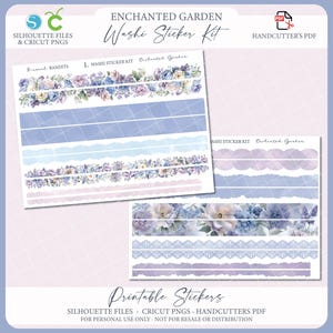 Zestaw naklejek Washi do wydrukowania - Enchanted Garden | Naklejki do dziennika | Naklejki dekoracyjne do planera | Silhouette Cutfile | Cricut PNG | PDF