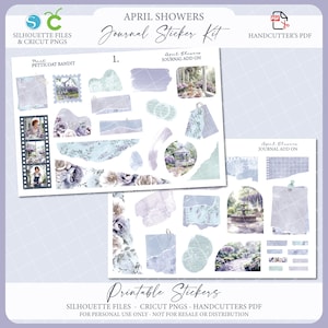 Kit de adesivos para diário de primavera para impressão - April Showers | Adesivos para diário | Adesivos decorativos para planejador | Sil Cutfile | Cricut PNG | PDF
