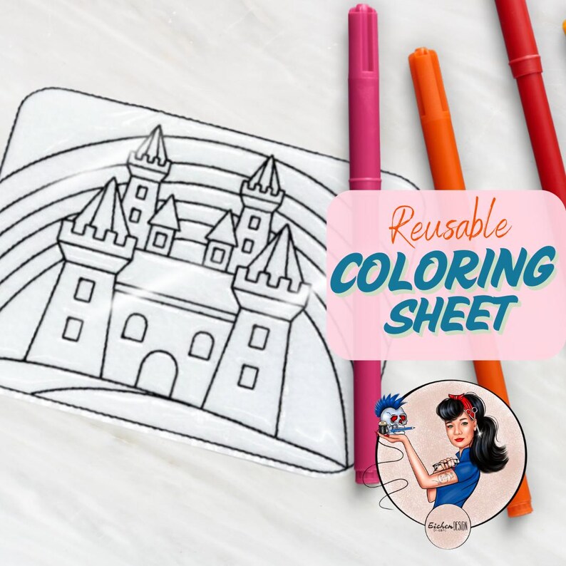 Reusable Coloring Sheet Dry Erase Markers Princess Castle Fairytale ...