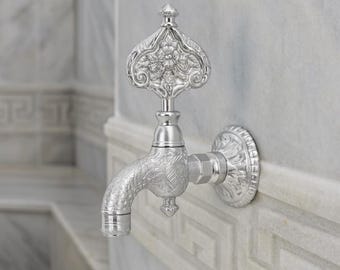 Turkish Hammam Faucet, Outdoor Tap, Antique Silver Faucet, Brass Faucet