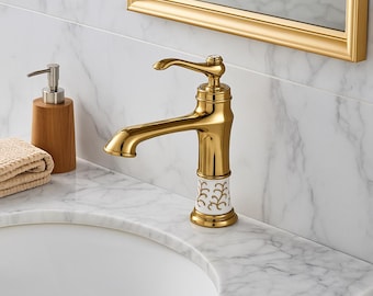 Gold Tap Bathroom, Antique Brass Faucet, Washbasin Faucet