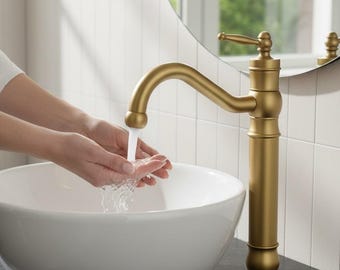 Vintage Bathroom Faucet, Antique Gold Faucet, Hot and Cold Faucet