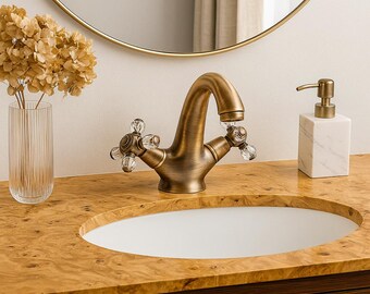 Gold Sink Mixer, Washbasin Brass Solid Faucet, Antique Sink Faucet