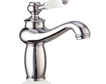 Grifos para fregadero, grifo de lavabo plateado, grifo de agua fría y caliente, grifo con manija de cerámica.