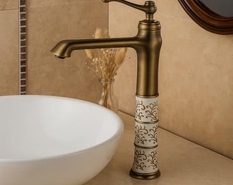 Ceramic Body Faucet, Antique Gold Faucet, Washbasin Faucet
