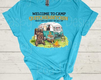 Camping Bear, Quitcherbitchin, Camping PNG, Retro Bear, Bear with Beer