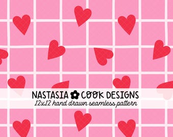 Valentine day hearts seamless repeating pattern, pink and red hearts seamless pattern file, instant digital download for commercial use