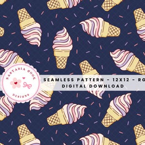 Pastel ice cream and sprinkles seamless repeating pattern, cute summer seamless pattern file, instant digital download for commercial use
