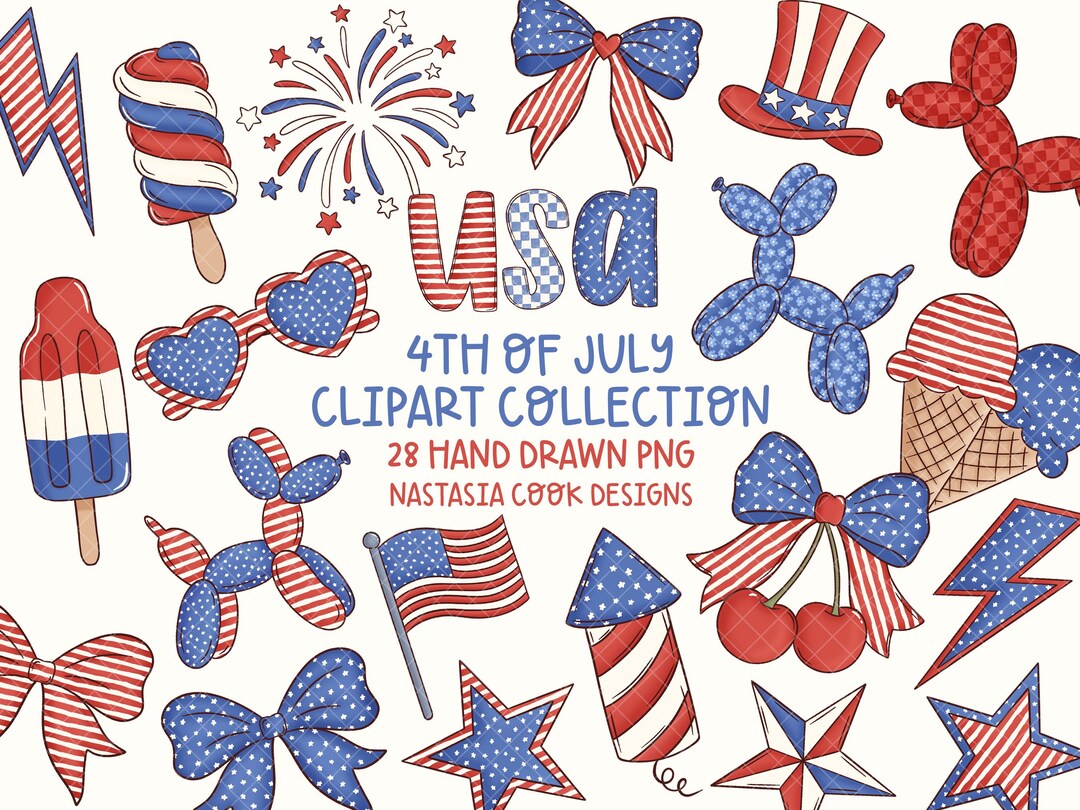 4th of July Clipart Set, Patriotic Red White and Blue Digital Elements ...