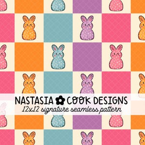 Padrão xadrez de Páscoa sem costura, arquivo sem costura de patchwork com coelhinhos em tons pastel, padrão digital xadrez colorido de primavera