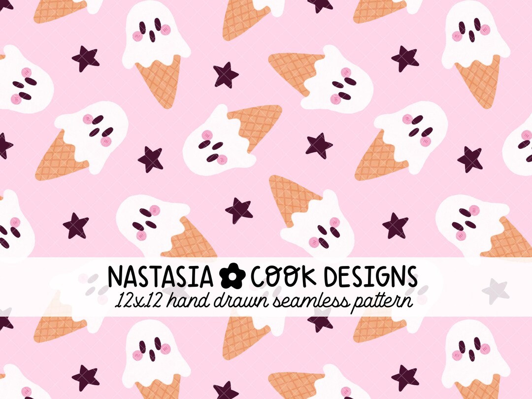 Halloween Spooky Ghost Ice Cream Seamless File, Pink Girly Stars ...