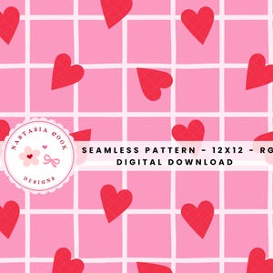 Valentine day hearts seamless repeating pattern, pink and red hearts seamless pattern file, instant digital download for commercial use