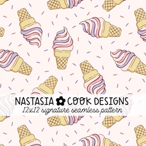 Pastel ice cream and sprinkles seamless repeating pattern, cute summer seamless pattern file, instant digital download for commercial use