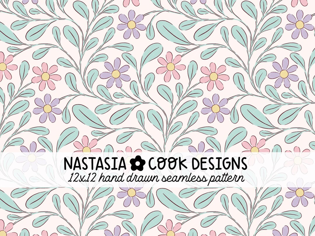 Pastel Trailing Floral Seamless Repeating Pattern, Cute Daisies ...
