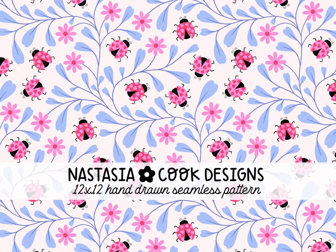 Ladybug Repeat Pattern Valentines Day Ladybug Floral Seamless Repeating Pattern, Ladybug Daisy ...