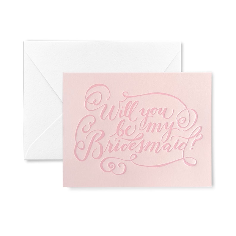 Will you be my Bridesmaid Letterpress Card Bubble Pink