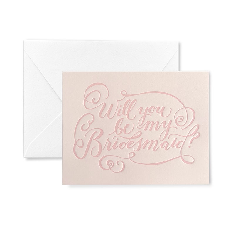 Will you be my Bridesmaid Letterpress Card Vellum (light) Pink