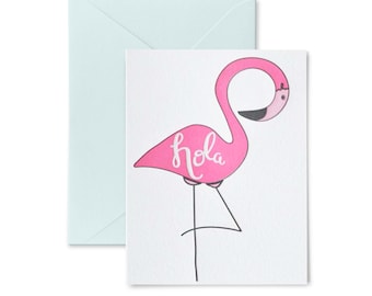 Hola Flamingo Letterpress Greeting Card