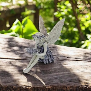 Resin Sitting Flower Fairy, Sitting Garden Fairy, Garden Fairy Sculpture, Garden Art, Resin Sculpture, Fairy Garden Accessory, Garden Decor