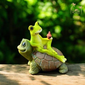 Frog and Turtle Figurine, Miniature Frog Figurine, Resin Frog Decor, Whimsical Garden Decor, Animal Decor, Yard Art, Cute Gift