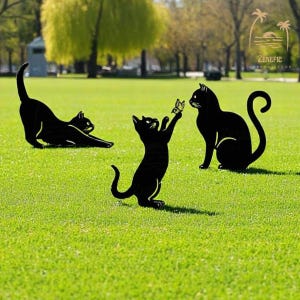 猫用ガーデンステークセット、金属製猫用ヤードアート、屋外用猫シルエット、遊び心のある子猫用芝生ステーク、ガーデンアニマルデコレーション、ヤードアート、ペット愛好家へのギフト