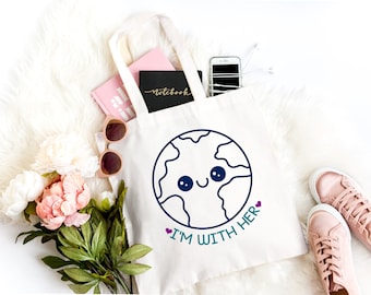 I'm With Her Kawaii Earth SVG Cut File - Digital Download - Earth Day | Environmental | Mother Earth | Planet Earth