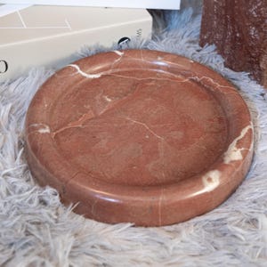 Coral Red Round Marble Tray, Vanity/Bathroom/Perfume/Candle Tray, Modern Catch All Tray, Natural Stone Organizer, Home Decor