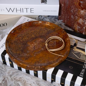 Brown Sandstone Onyx Marble Round Tray, Vanity/Bathroom/Perfume/Candle Tray, Modern Catch All Tray, Natural Stone Organizer, Home Decor