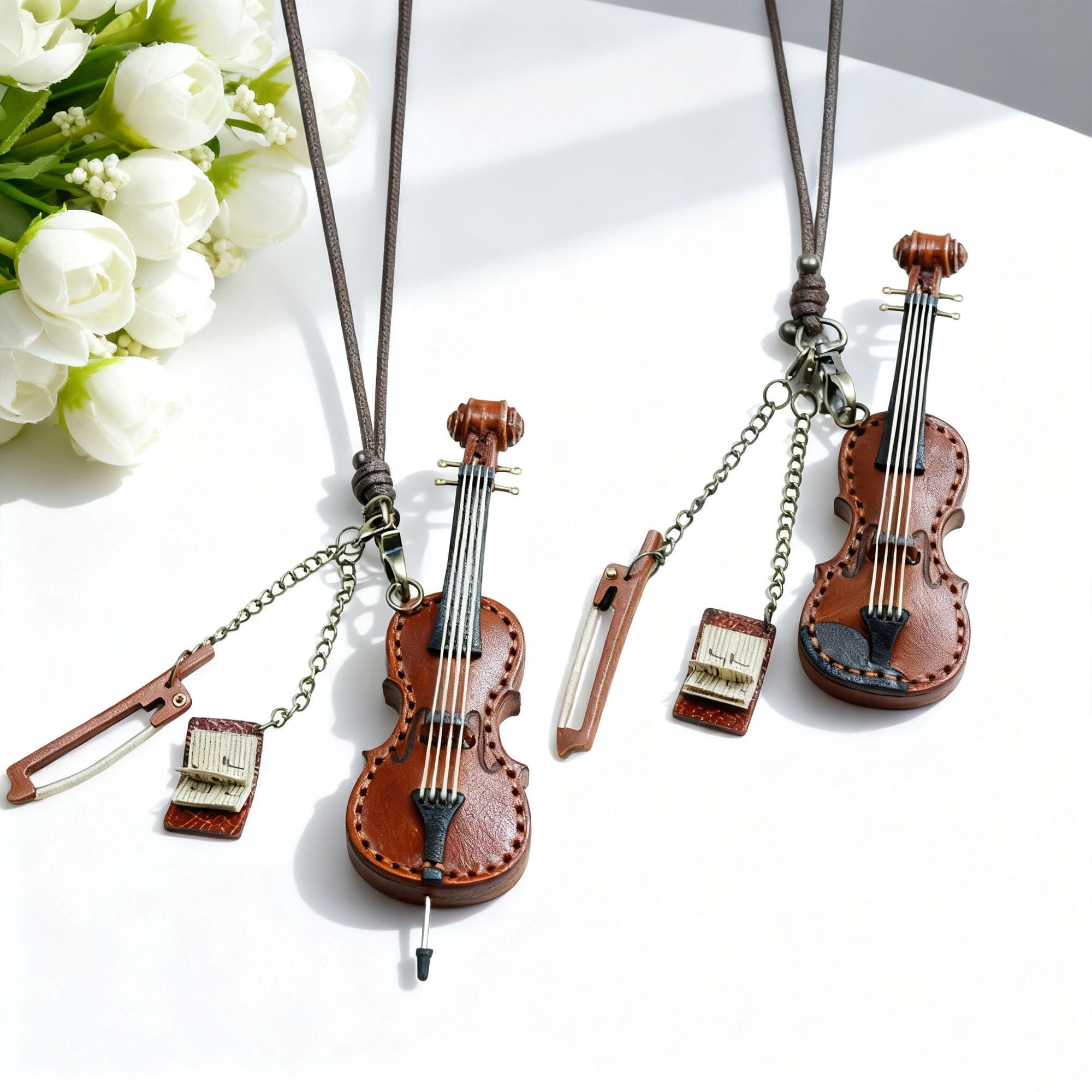 Personalized Handmade Leather Music Keychain – Violin, Cello, Double ...