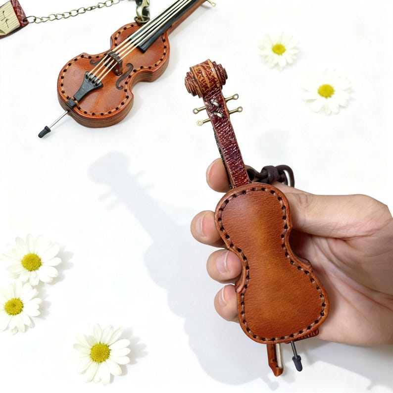 Personalized Handmade Leather Music Keychain – Violin, Cello, Double ...