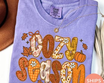 Cozy Season Shirt Comfort Colors®, Fall Season T-Shirt, Autumn Cozy Shirt, Cute Cozy Season T-Shirt, Floral Cozy Seaon Tee, Girl Fall Shirt