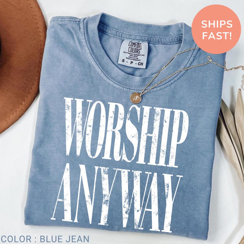 Worship Anyway T-shirt , Distressed Christian Tee, Faith Inspired Christian Religious Tee, Vintage Church Outfit Comfort Colors Shirt bild 1