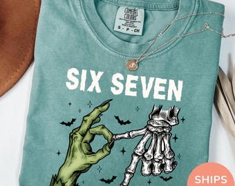 Comfort Colors® 6 7 Meme Shirt, Funny Skeleton Hands Tee, Halloween Couples Shirt, Trendy Shirt, Six Seven T-shirt, 67 Couples Tee