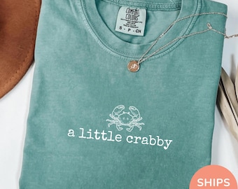 Comfort Colors® A little Crabby Shirt, Minimalist Beach T-shirt, Funny Meme Shirt, Summer Aesthetic Shirt, Funny Beach Shirt, Coastal Shirt