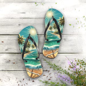 Summer Flip Flop Beach Wear, Summer Vacation Sandals, Beach Shoes, Poolside Footwear, Trendy Palm Tree Design for Family