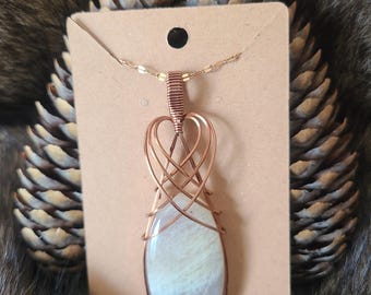 Belomorite Moonstone Wire Wrapped Pendant Necklace
