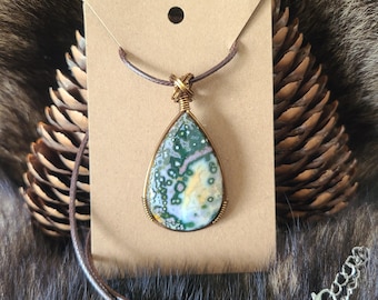 Orbicular &quot;Ocean&quot; Jasper Pendant Necklace
