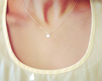 SALE - Tiny Customized Sterling Silver Necklace - Hand Stamped Initial 1/4" disc - Personalized - Customized The Lovely Raindrop