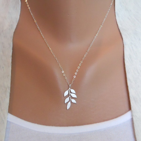 Leafy Necklace - white gray leaf pattern - sterling silver chain - morganprather