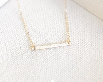 SALE - Tiny Hammered Bar Necklace in Gold - Little Bar Pendant - Dainty Gold Jewelry - Minimalist - Perfect Gift - thelovelyraindrop