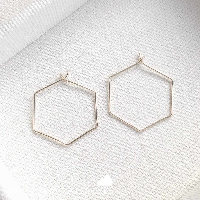 Sale Gold Hexagon Wire Earrings Simple Gold Hexagon Shaped Etsy