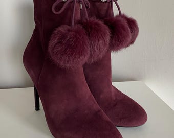 Vintage Michael Kors Remi Burgundy Suede Ankle Boots With Rabbit