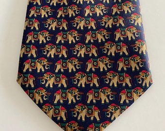 Vintage St. Stefano Silk Tie with Elephants | Made in Italy | 100% Silk | 56.3” x 3.7” | Unique Print Necktie | Gift for Him