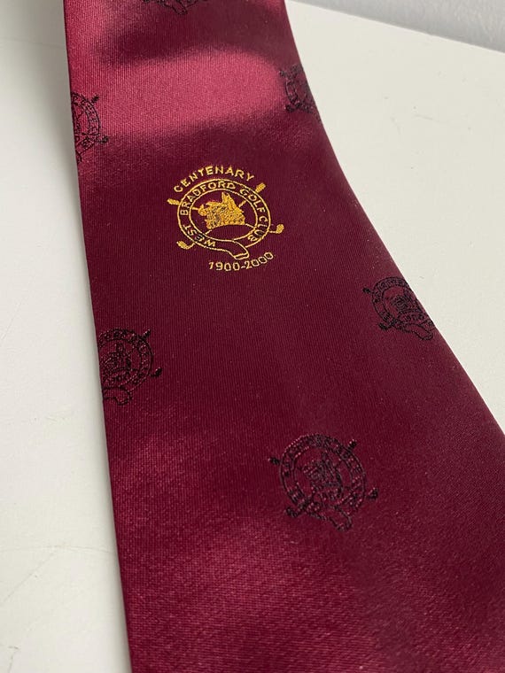 Vintage Bradford Golf Club Centenary Silk Tie 1900-2000 Filaspun Limited Made in England Burgundy Red Men’s Necktie View 4
