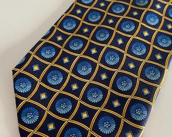 Vintage Italiaanse zijden stropdas Magasin van Florence Style | Blauw geometrisch patroon | Gemaakt in Italië | 100% zijde