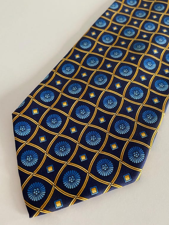 Vintage Italian Silk Tie Magasin by Florence Style | Blue Geometric Pattern | Made in Italy | 100% Silk