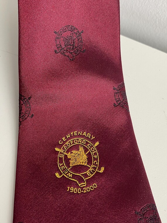 Vintage Bradford Golf Club Centenary Silk Tie 1900-2000 Filaspun Limited Made in England Burgundy Red Men’s Necktie View 6
