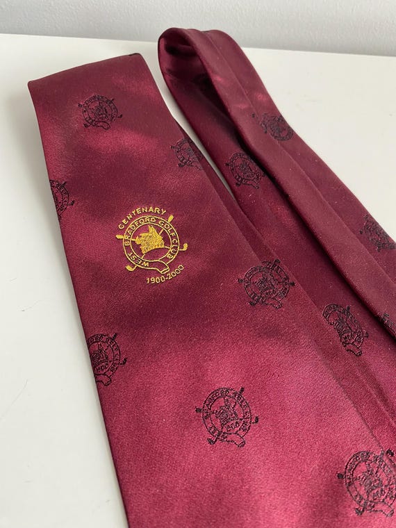 Vintage Bradford Golf Club Centenary Silk Tie 1900-2000 Filaspun Limited Made in England Burgundy Red Men’s Necktie
